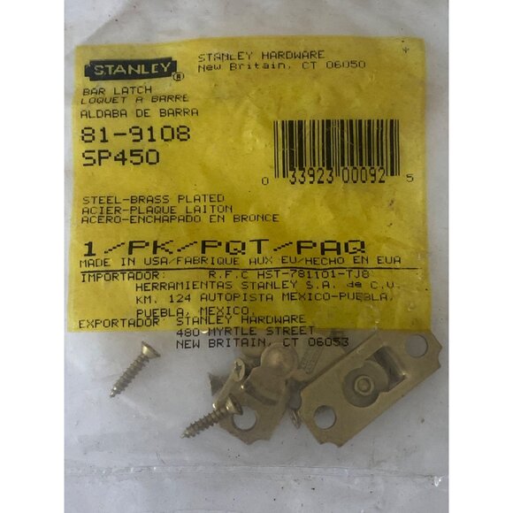 Antique Lawrence USA Brass Door Hinges Stanley Bar Latch Hardware - Picture 14 of 14